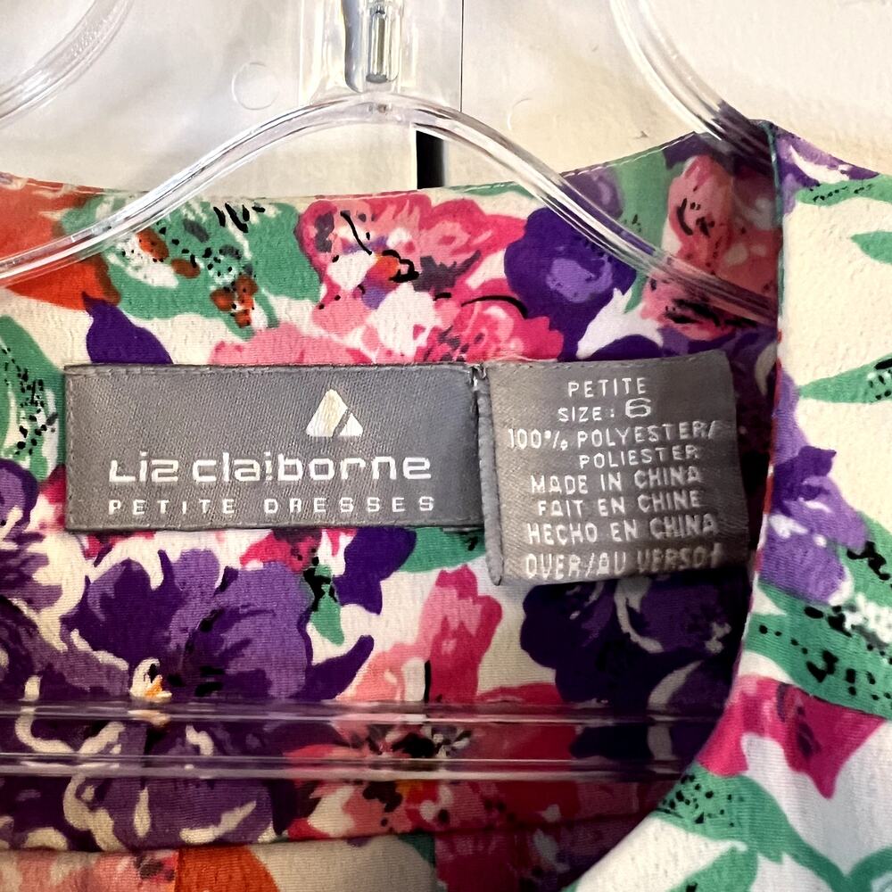 Liz Claiborne floral vintage midi dress size 6 white purple - Picture 6 of 8